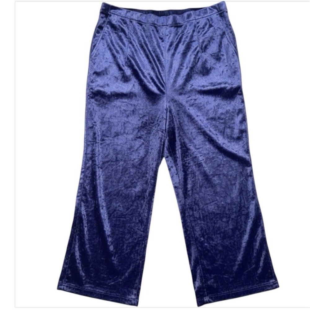VTG Natori Purple Shiny Crushed Stretch Velour Wide Leg Pants S High Rise Velvet